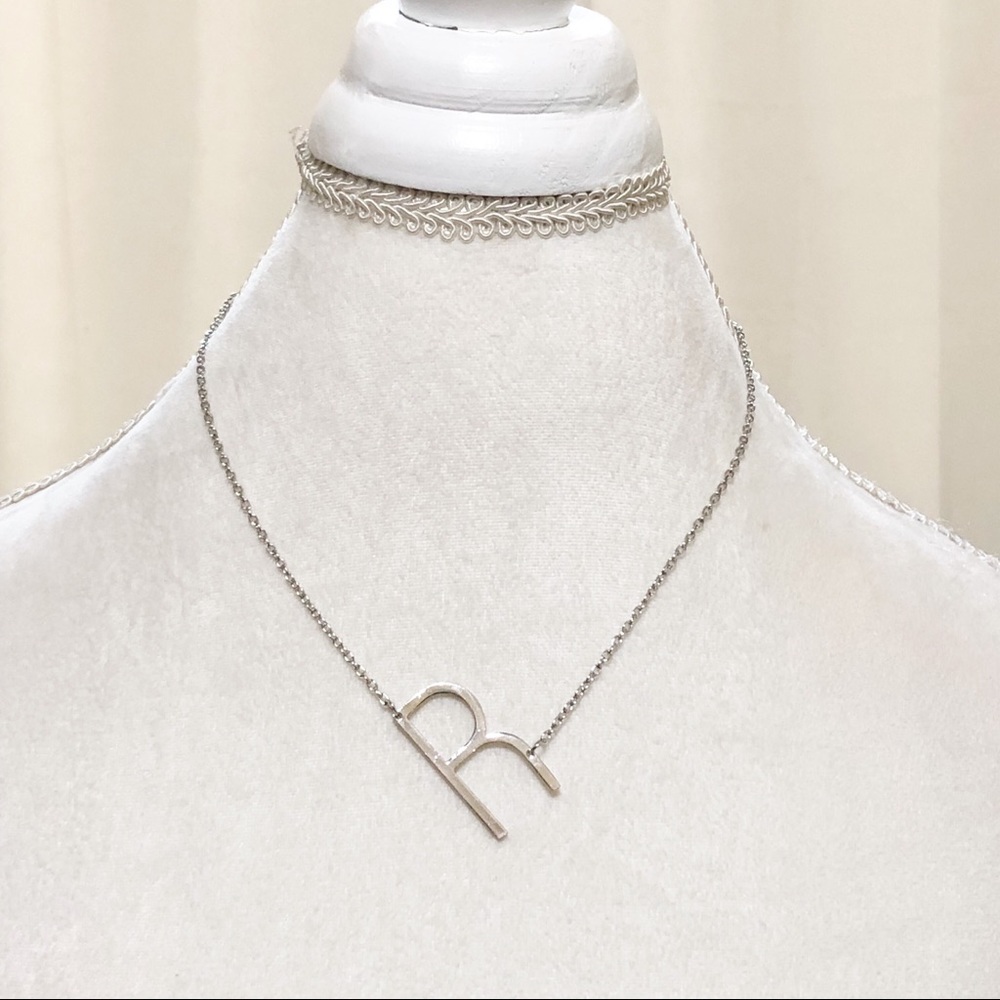R Block Letter Monogram Stainless Steel Necklace - Picture 4 of 4